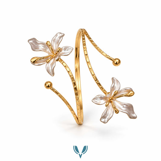Gold Pearl Floral Spiral Arm Cuff