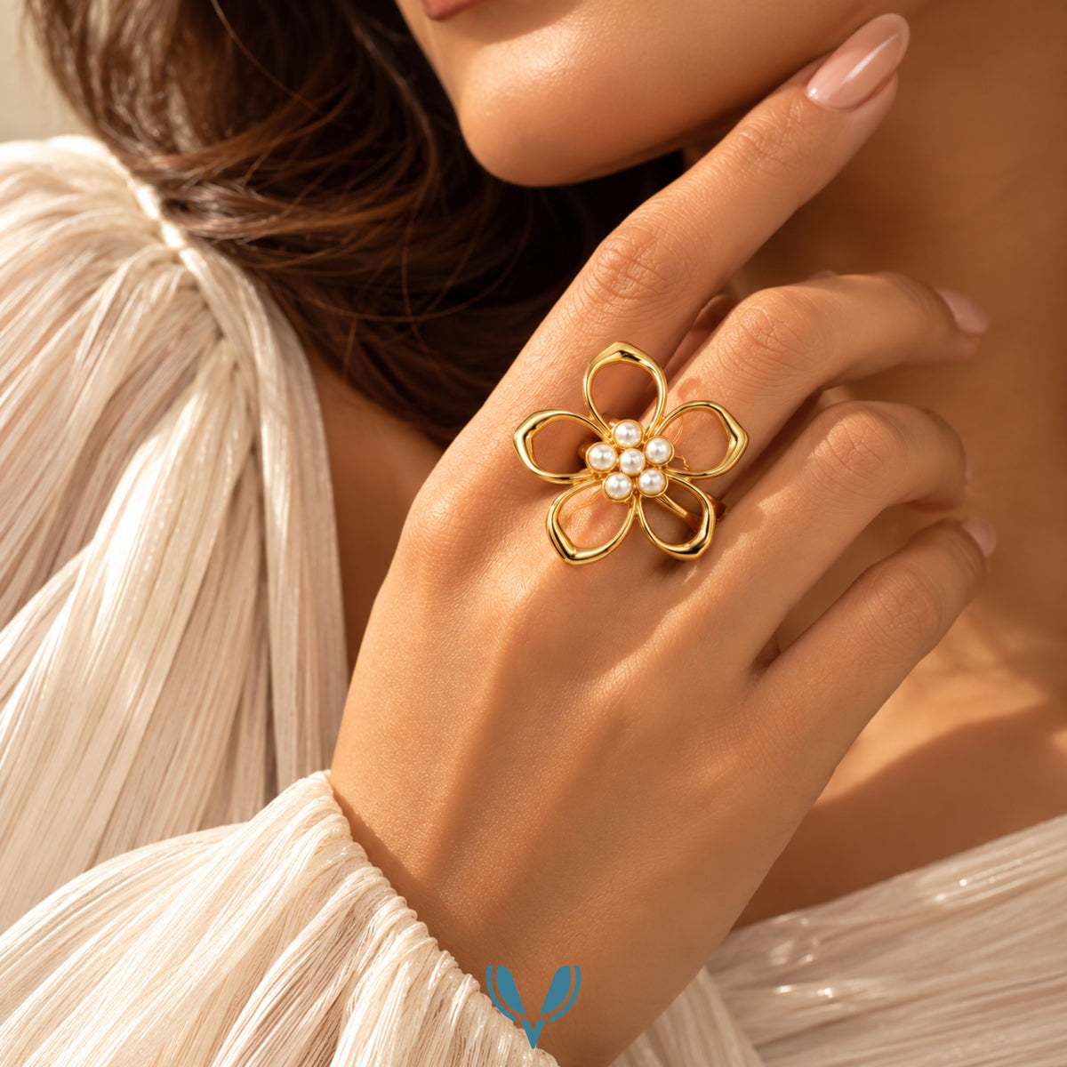 Floral Pearl Statement Ring