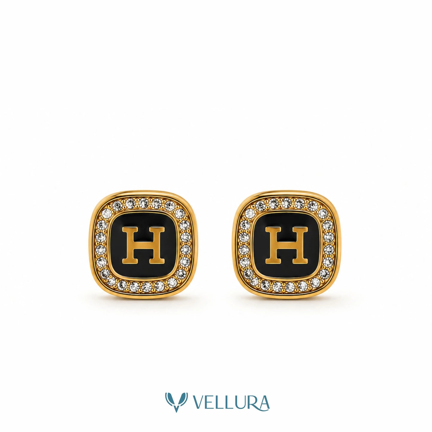 Designer Black Enamel Stud Earrings VEL-001