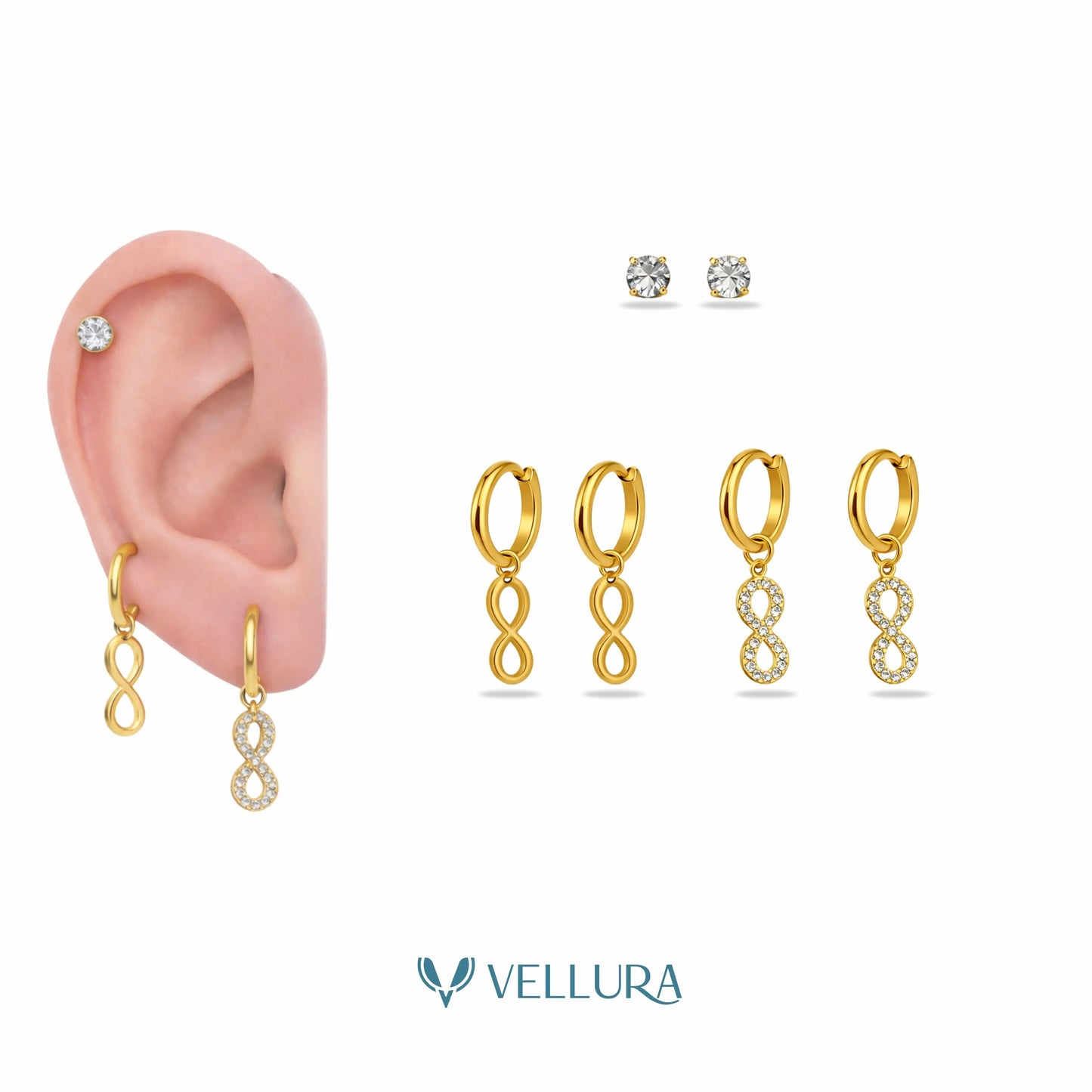 Infinity Earring Combo Set with Studs & Hoop Charms