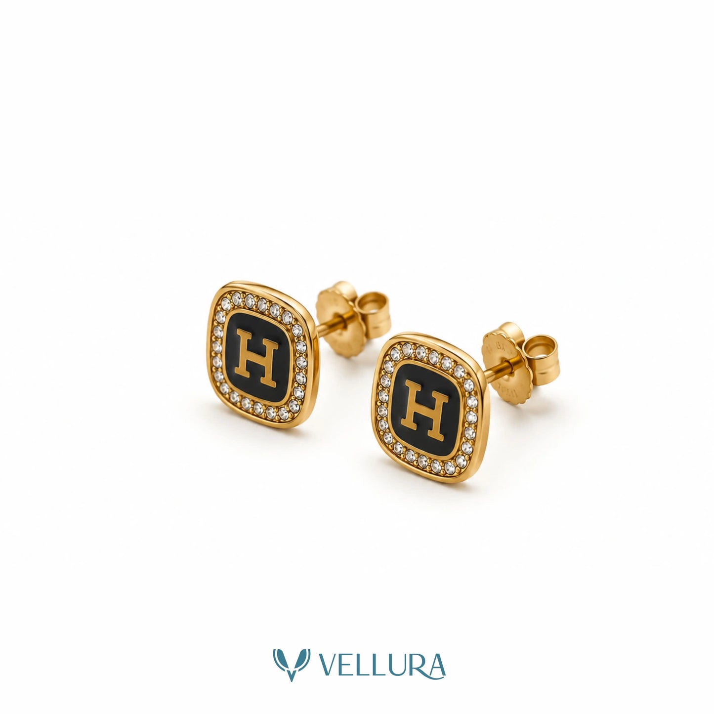 Designer Black Enamel Stud Earrings VEL-001