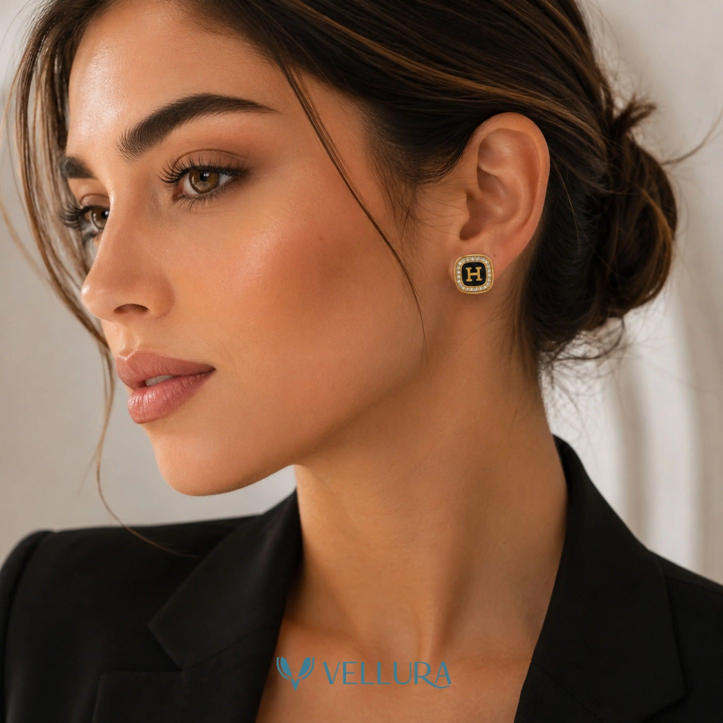 Designer Black Enamel Stud Earrings VEL-001