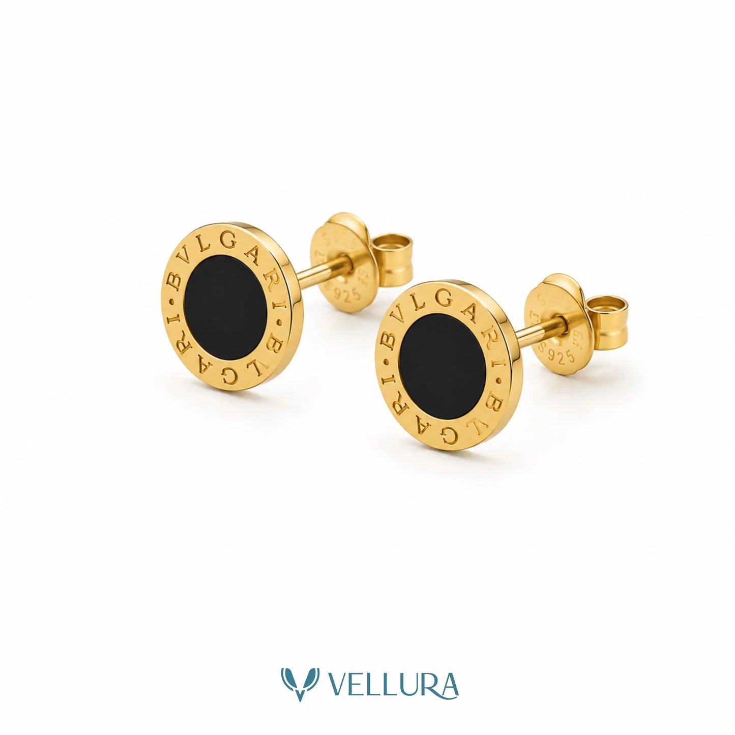 Designer Black Enamel Stud Earrings VEL-002