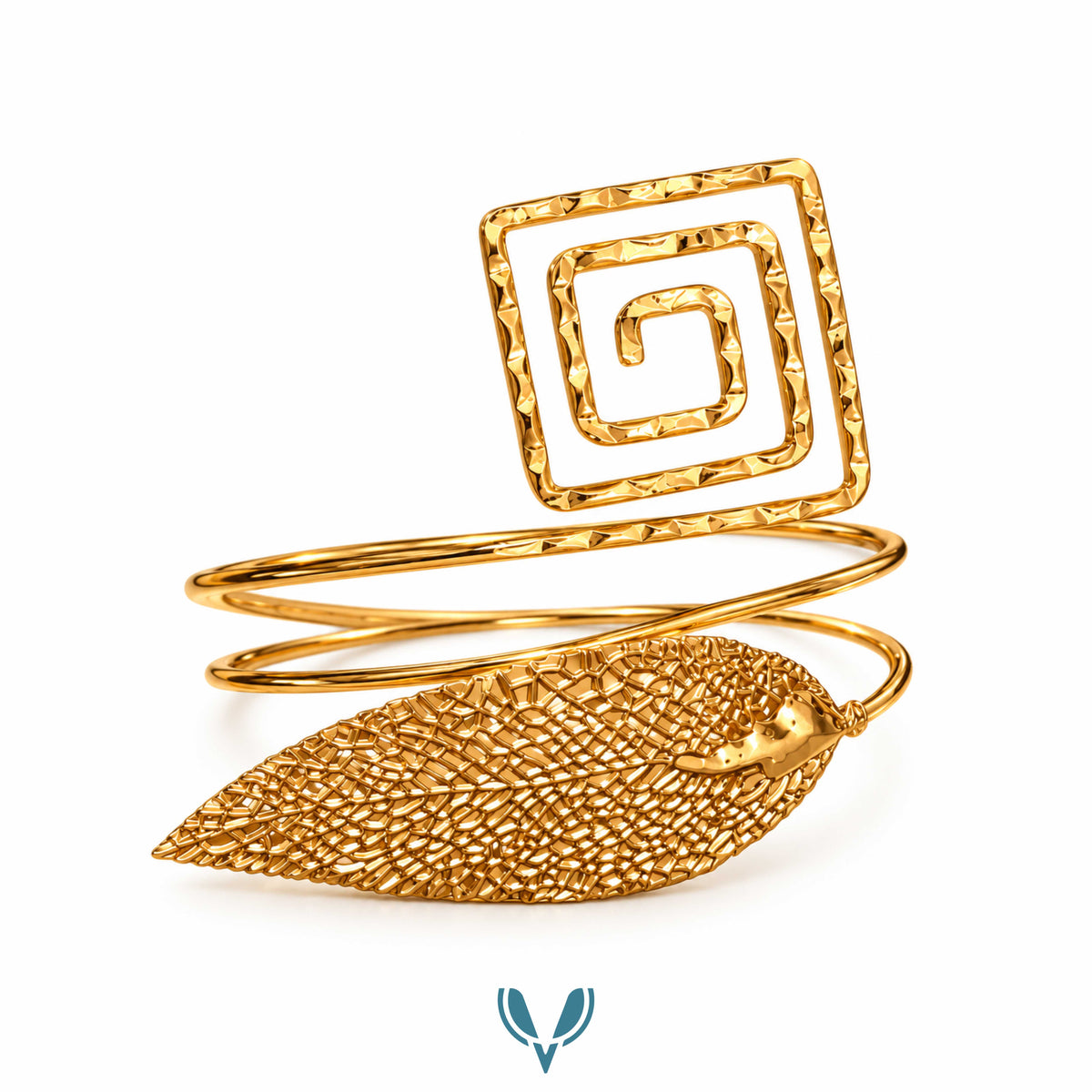 Gold Leaf & Spiral Statement Arm Cuff