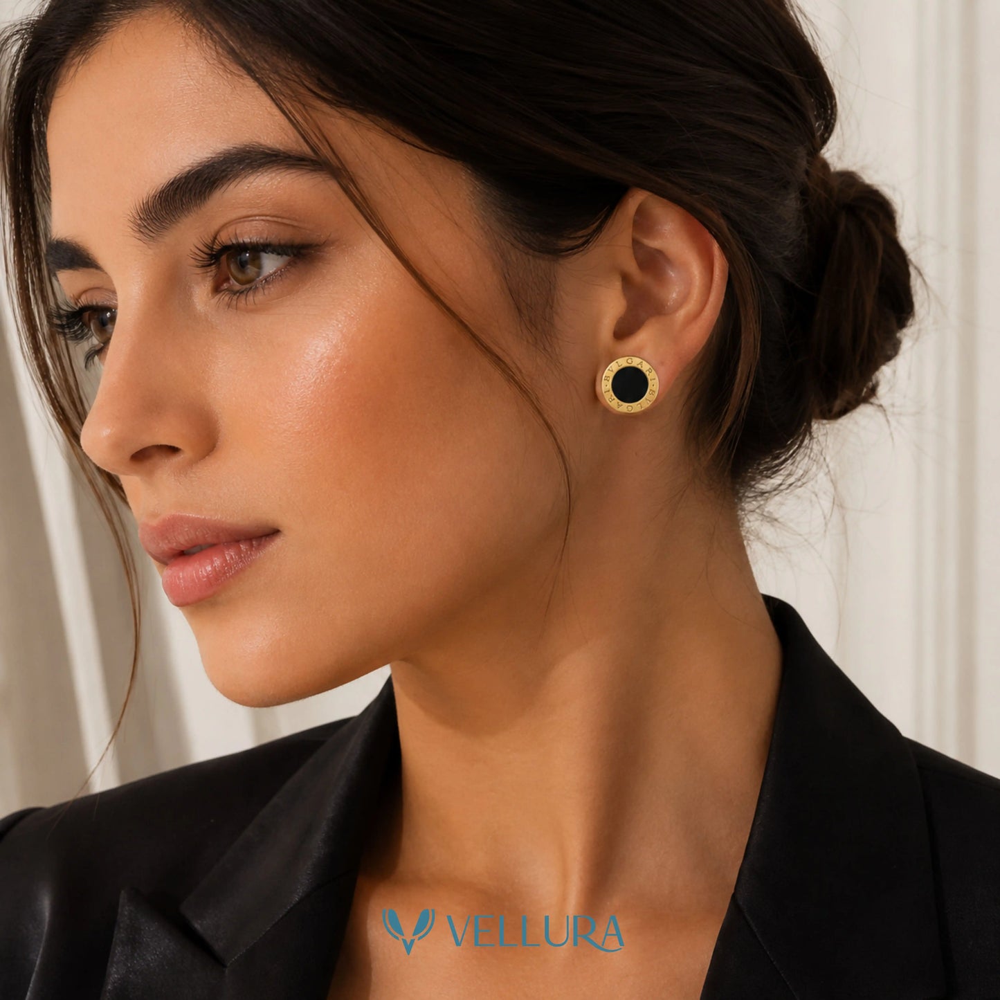 Designer Black Enamel Stud Earrings VEL-002