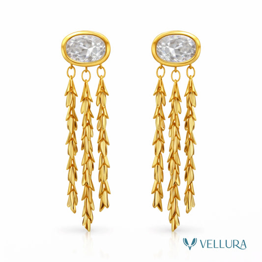 Gold Crystal Tassel Earrings