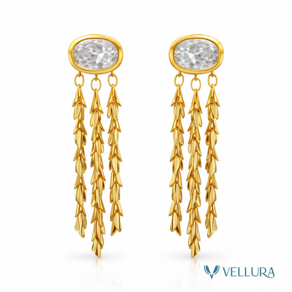 Gold Crystal Tassel Earrings