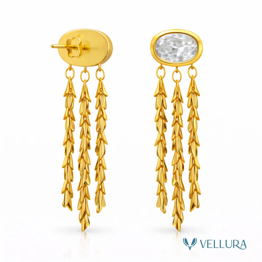 Gold Crystal Tassel Earrings