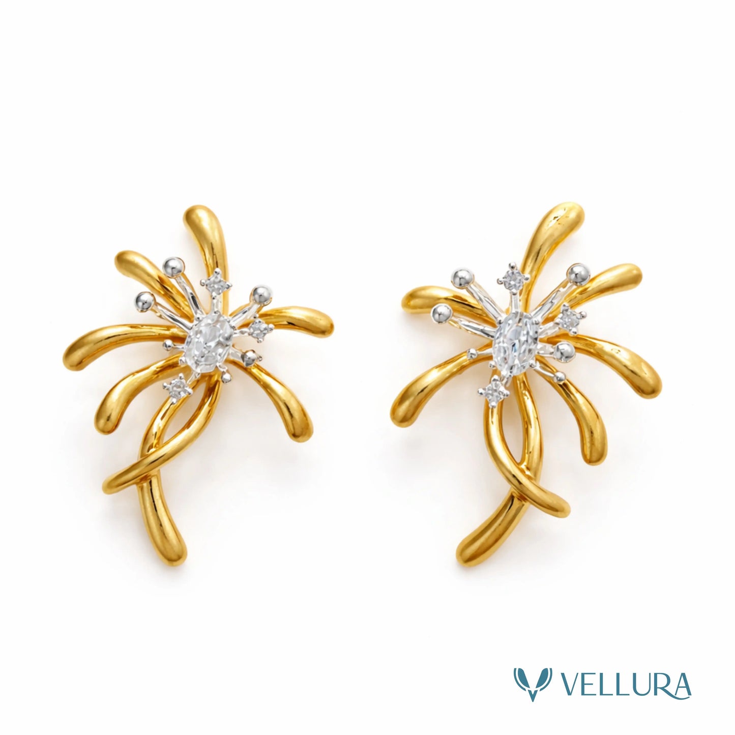 Gold Floral Crystal Stud Earrings