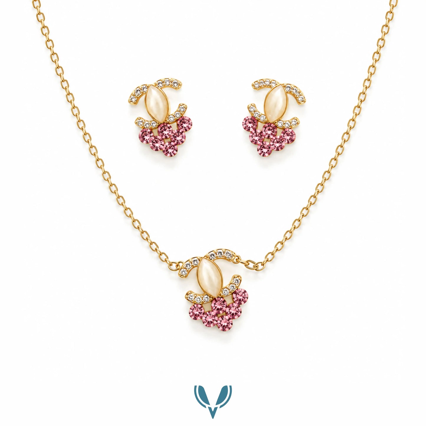 CC' Crystal Necklace & Earrings Set