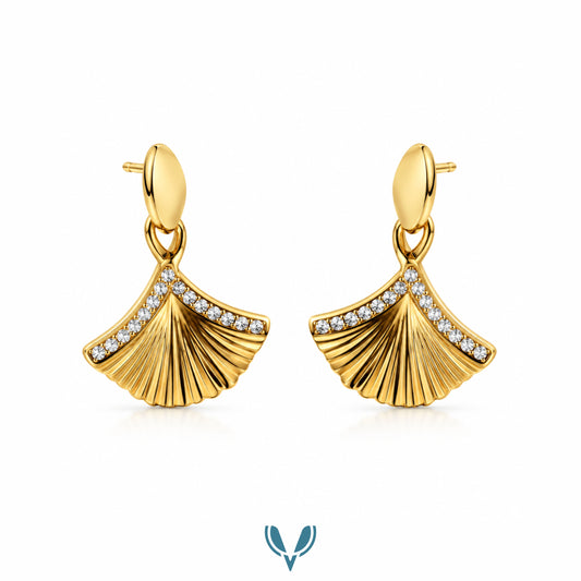 Gold Fan Drop Stud Earrings