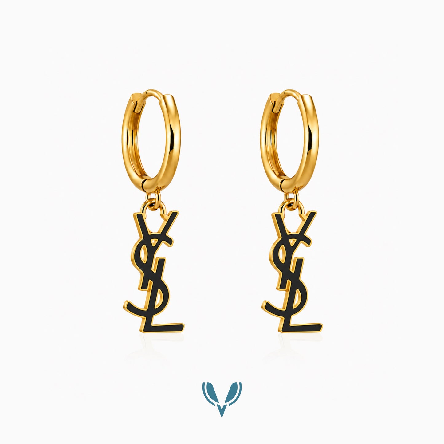 YSL' Inspired Black Logo Hoop Earrings