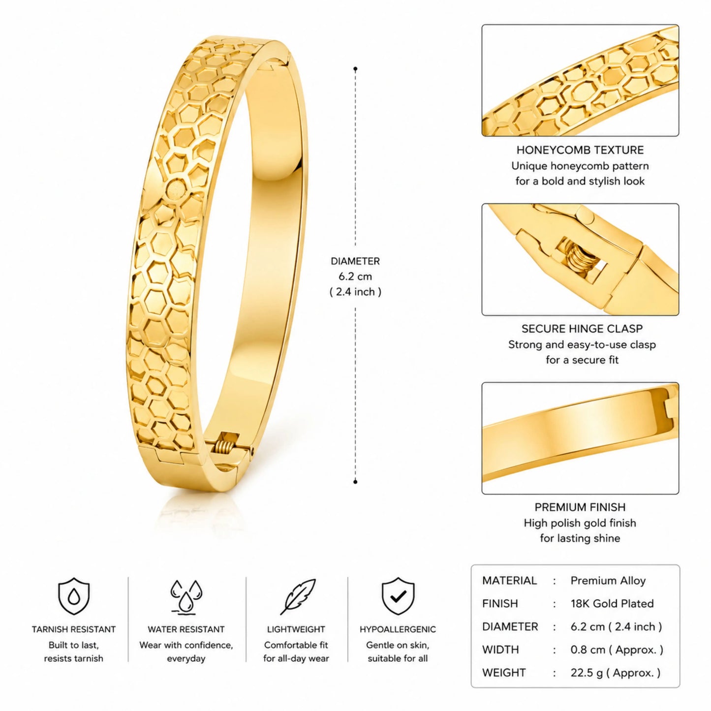 Honeycomb Texture Gold Bracelet