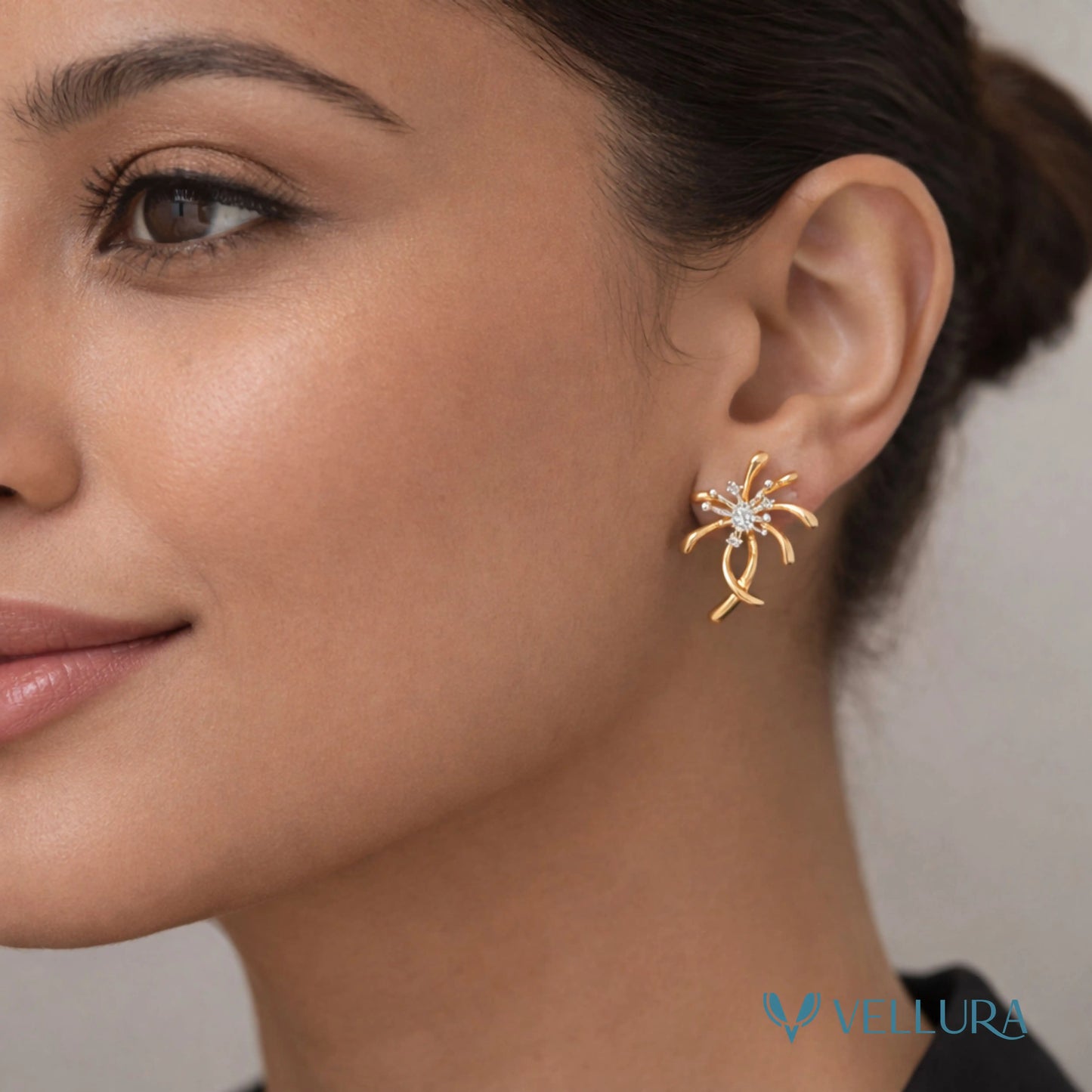 Gold Floral Crystal Stud Earrings