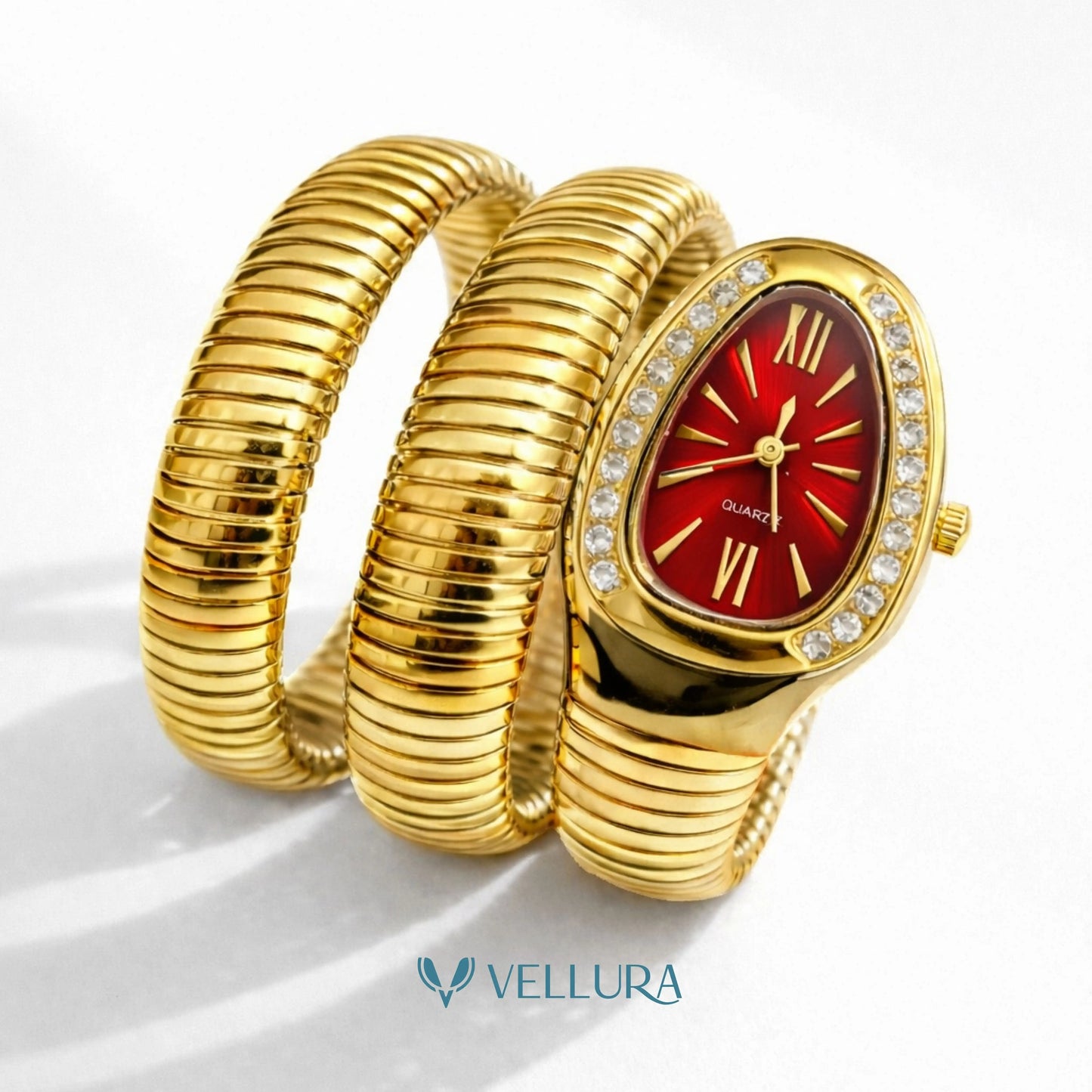Gold Serpent Wrap Watch-Red