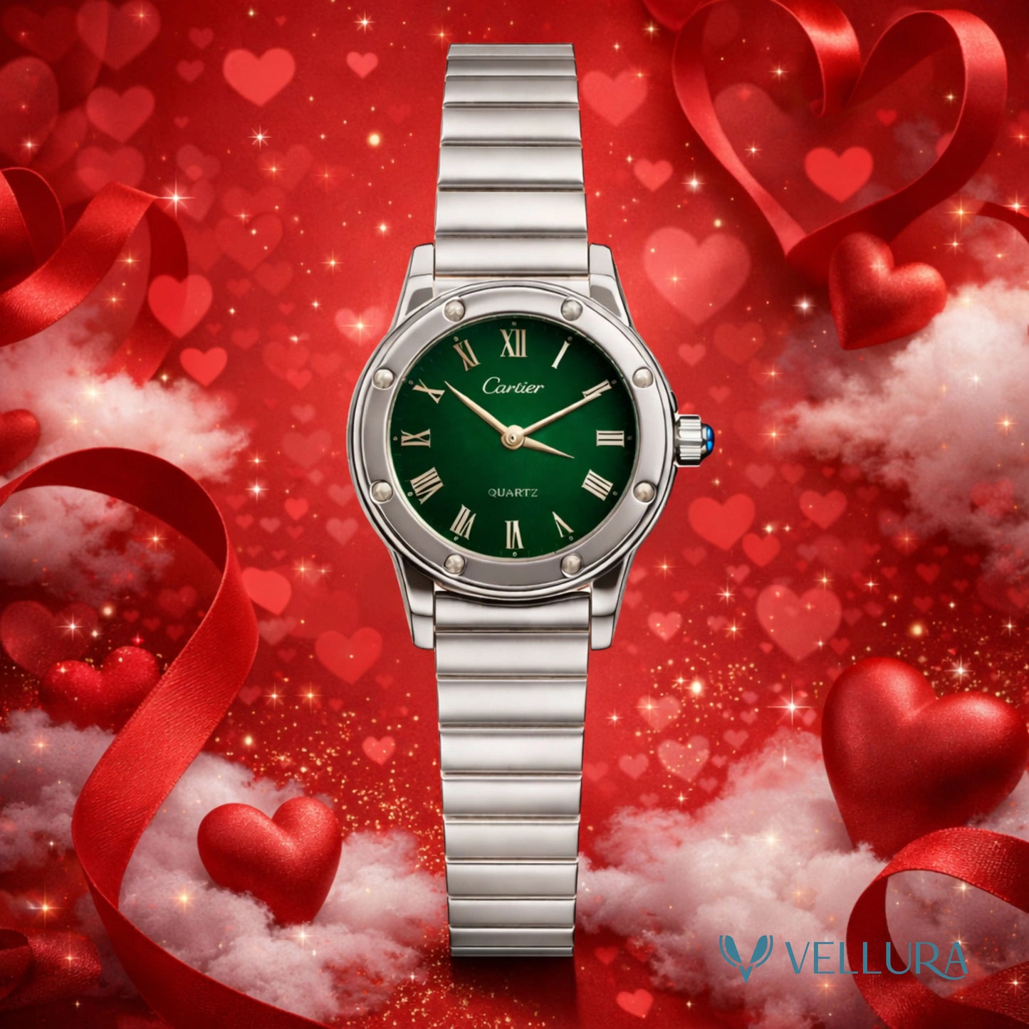 Silver Green Dial Luxury Watch