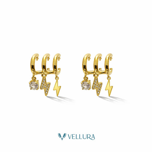 Gold Lightning Charm Hoop Earrings