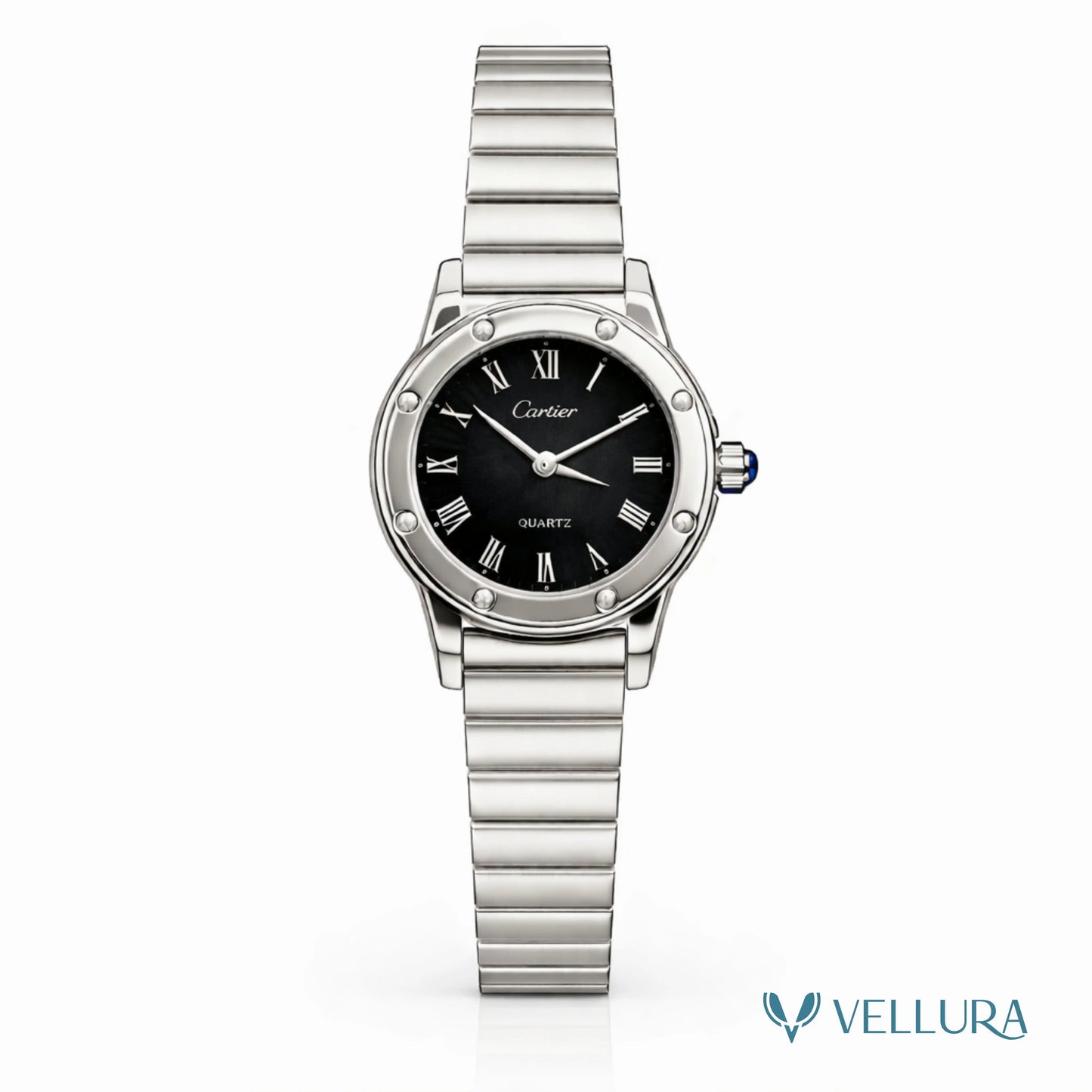 Silver Black Dial Luxury Watch