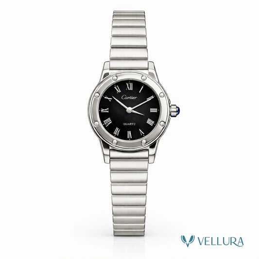 Silver Black Dial Luxury Watch