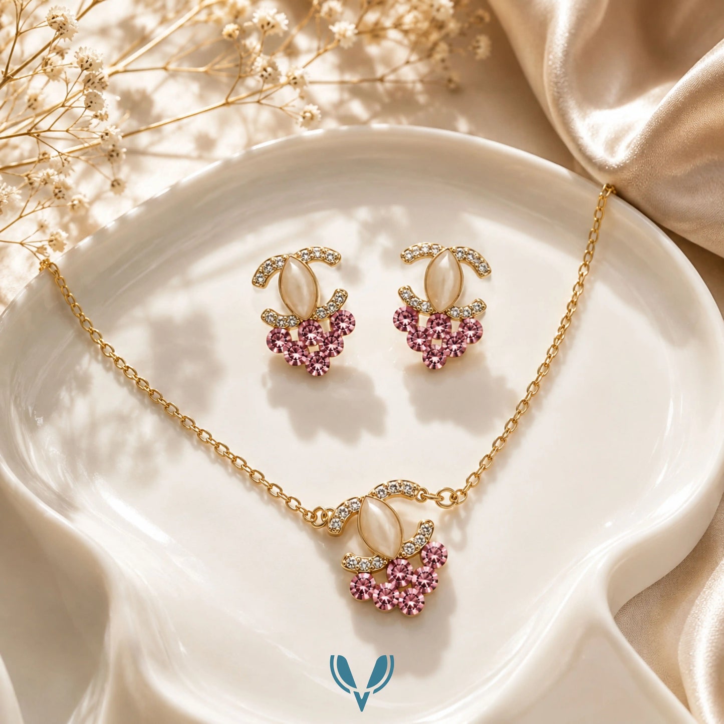 CC' Crystal Necklace & Earrings Set