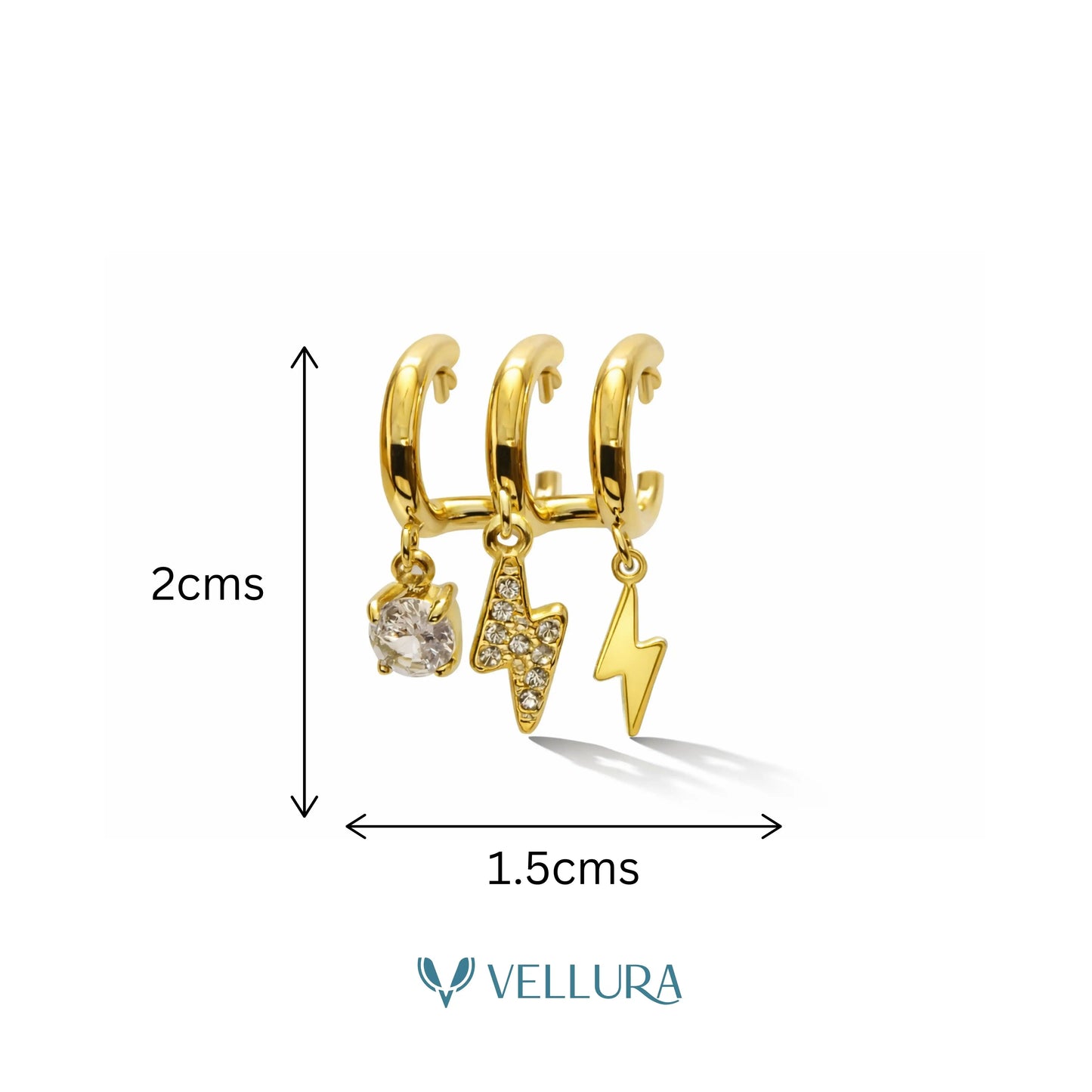 Gold Lightning Charm Hoop Earrings