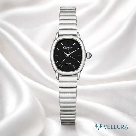 Silver Black Dial Luxury Watch