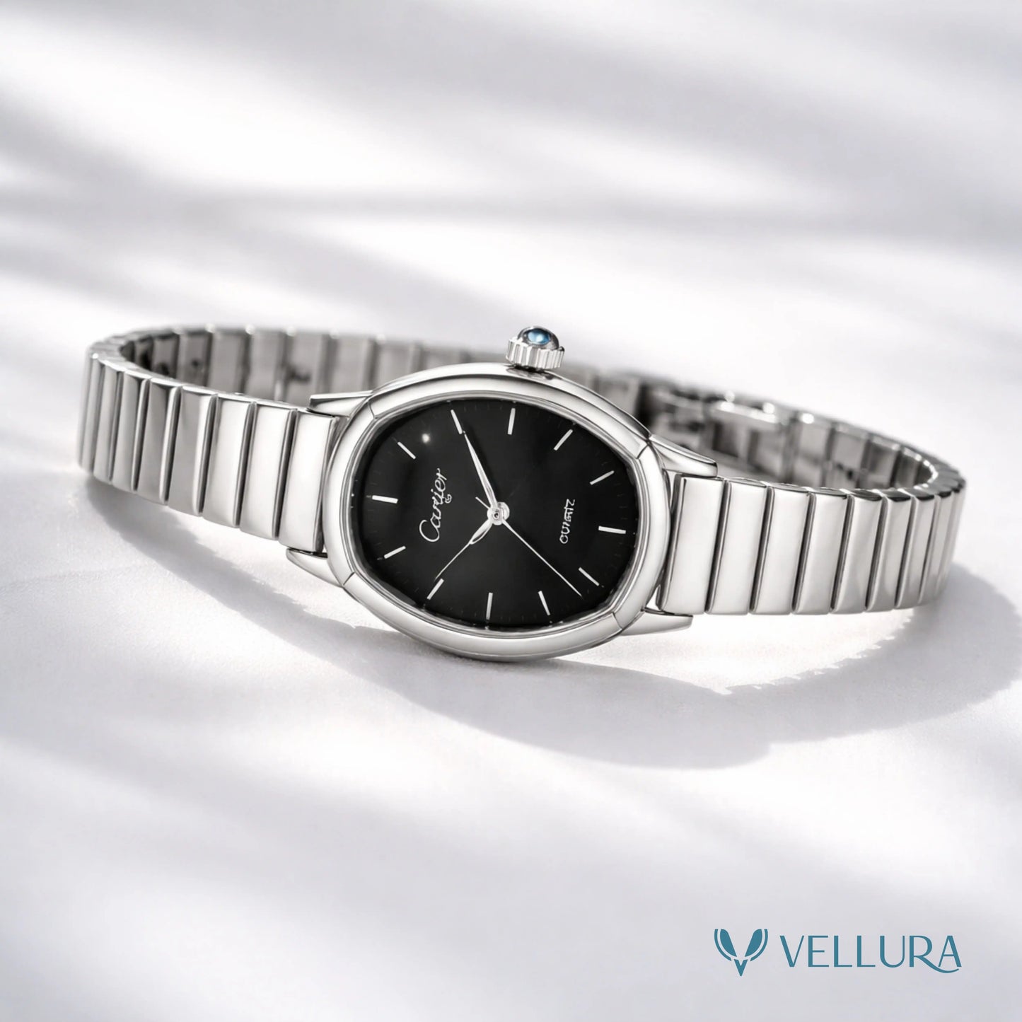Silver Black Dial Luxury Watch