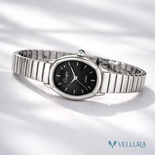 Silver Black Dial Luxury Watch