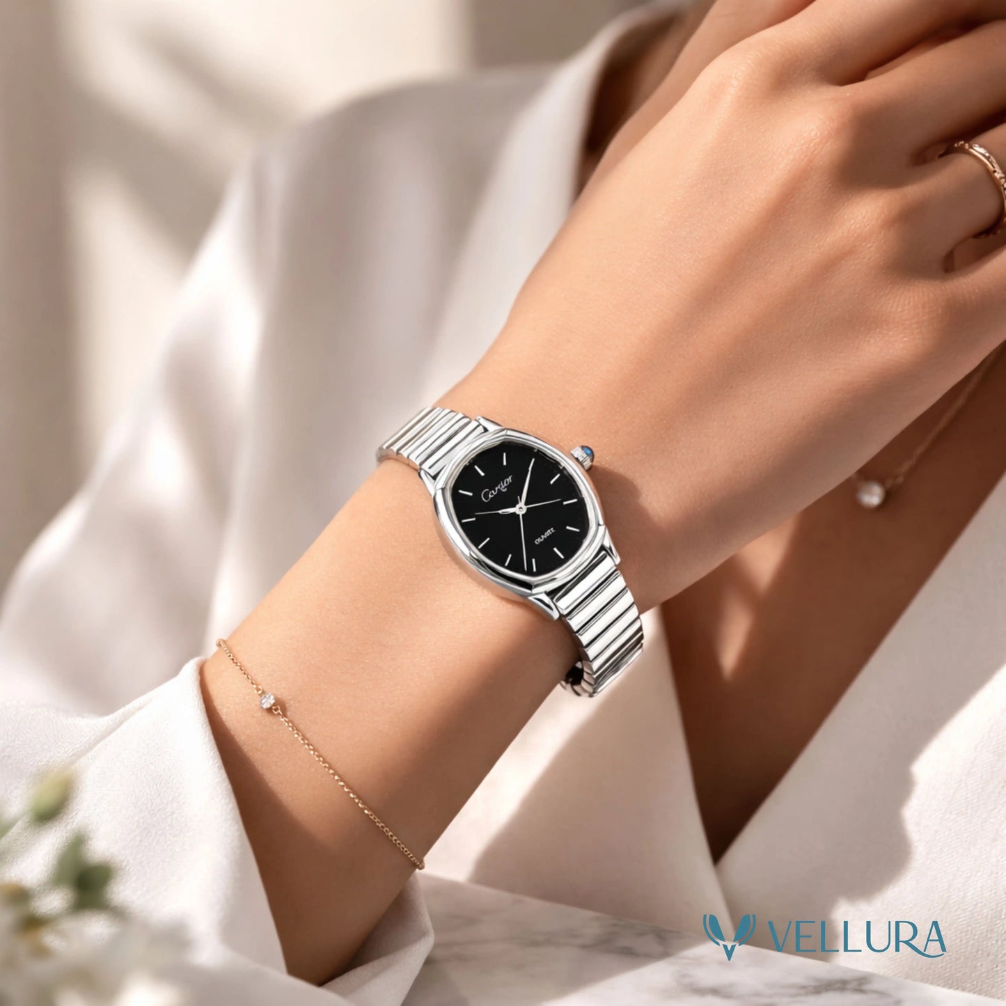 Silver Black Dial Luxury Watch