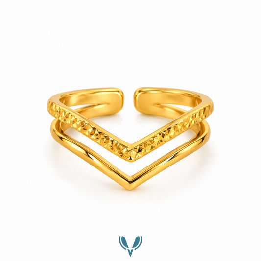Gold Double V Chevron Ring