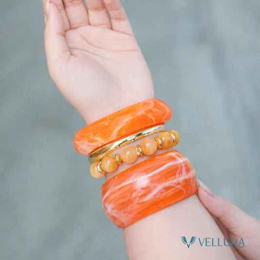 Orange Marble Resin Bangle Set for Women