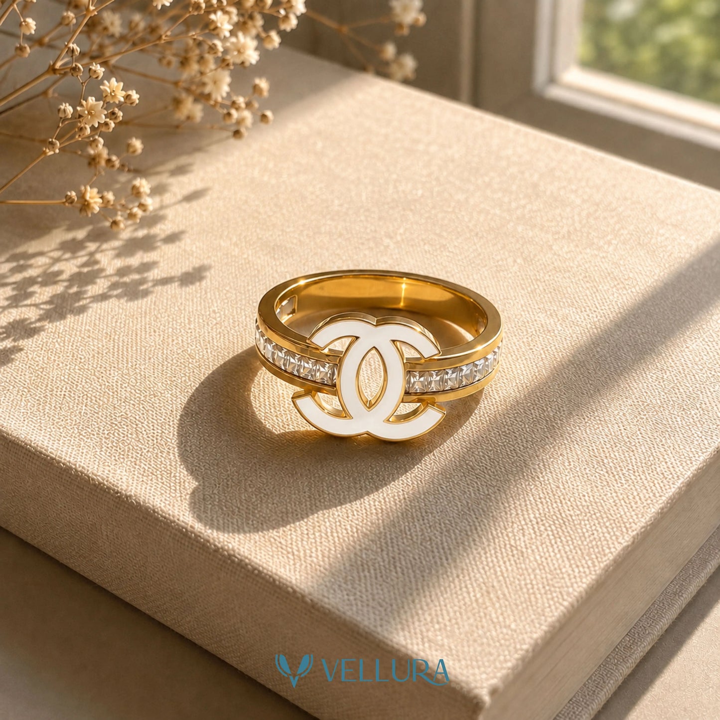 CC INSPIRED-WHITE ENAMEL Statement Ring