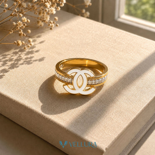CC INSPIRED-WHITE ENAMEL Statement Ring