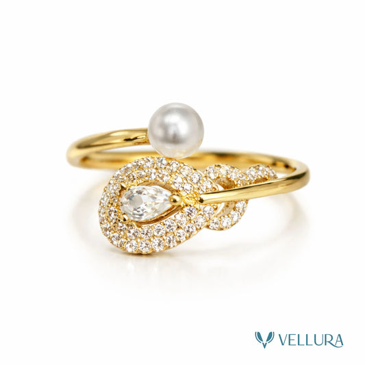 Gold Pearl & Teardrop Crystal Ring