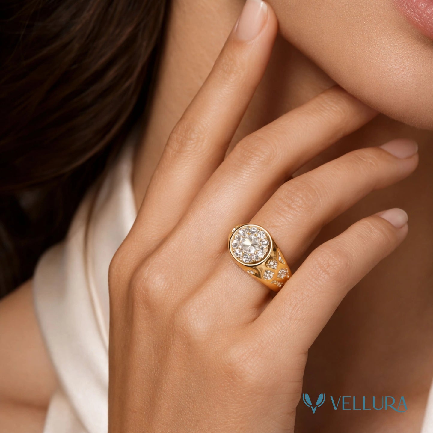 Gold Crystal Cluster Statement Ring