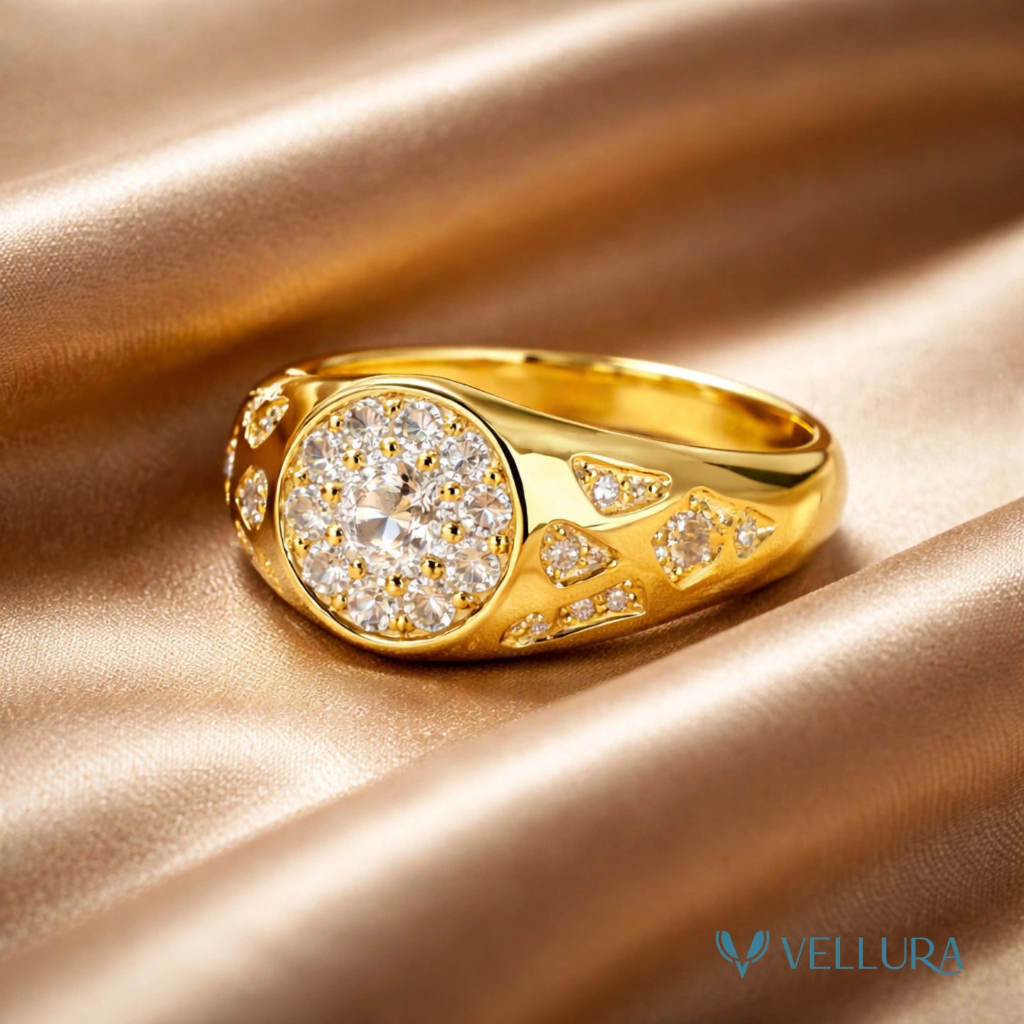 Gold Crystal Cluster Statement Ring