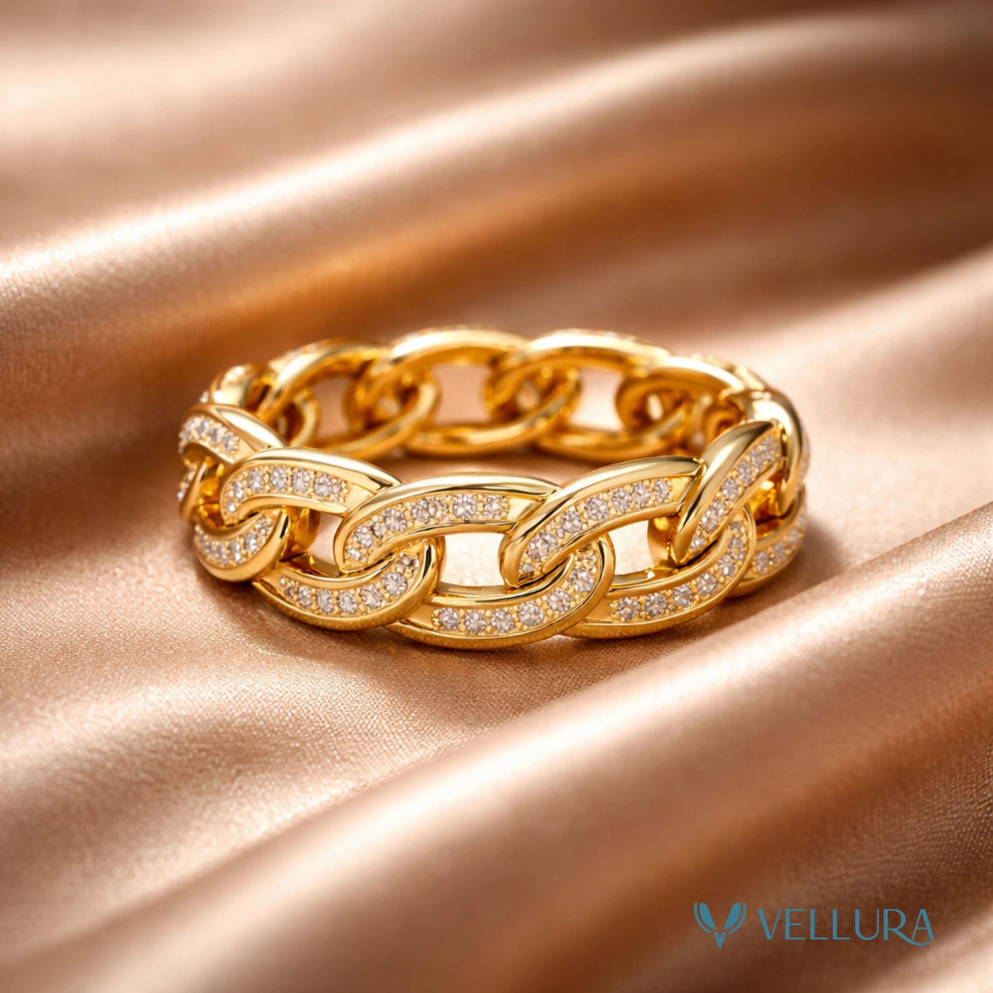 Gold Link Chain Crystal Statement Ring