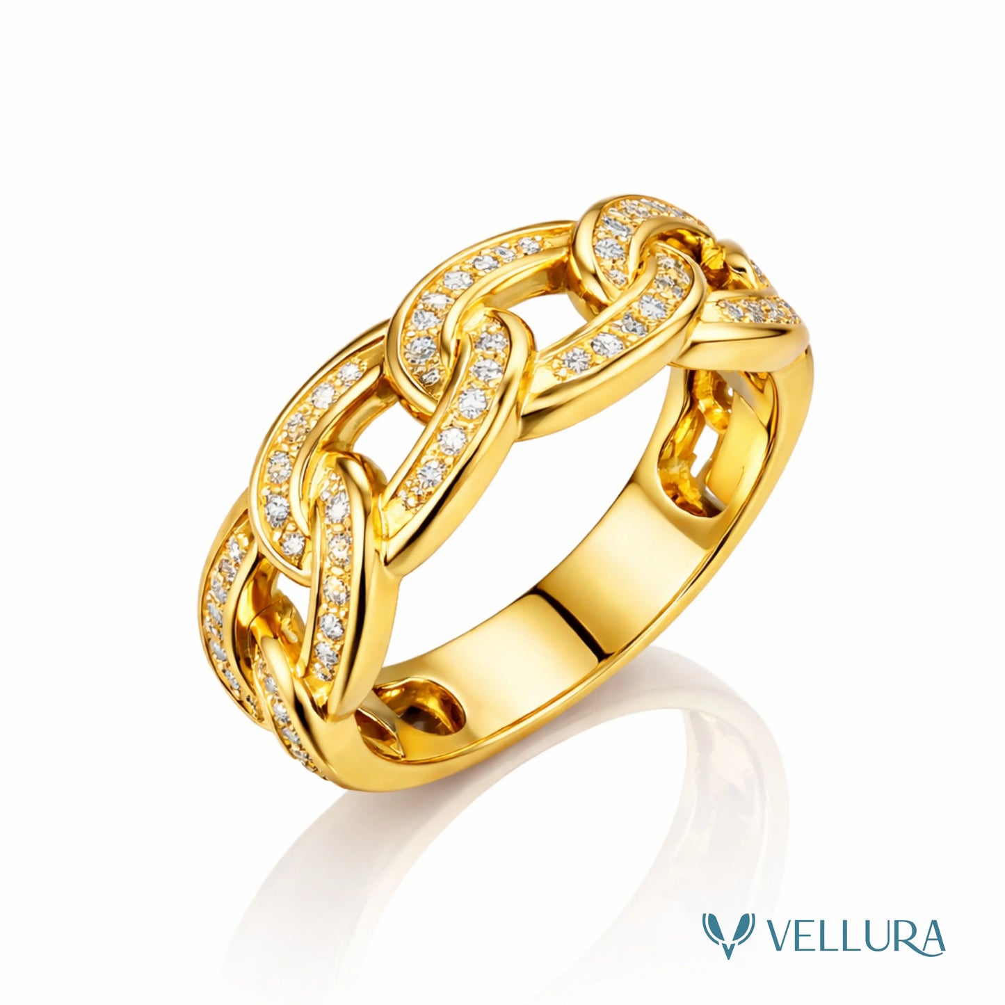 Gold Link Chain Crystal Statement Ring