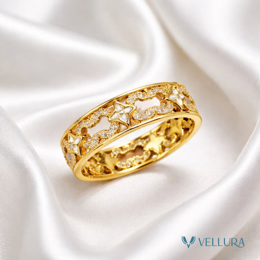 Gold Floral Crystal Eternity Ring