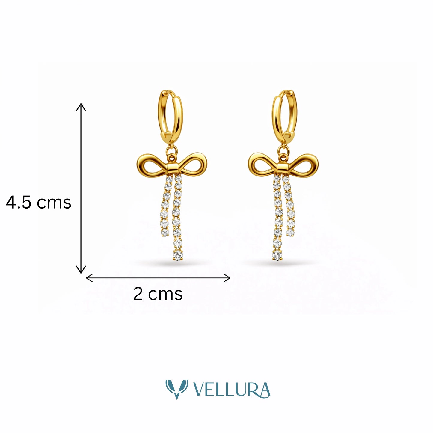 Gold Bow Tassel Crystal Drop Earrings