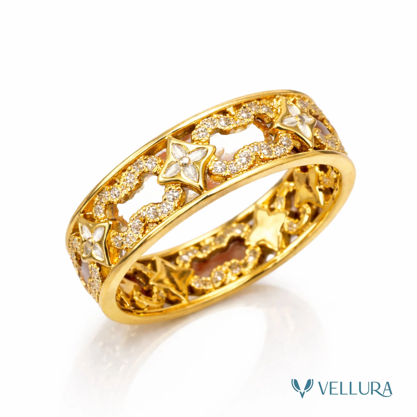 Gold Floral Crystal Eternity Ring