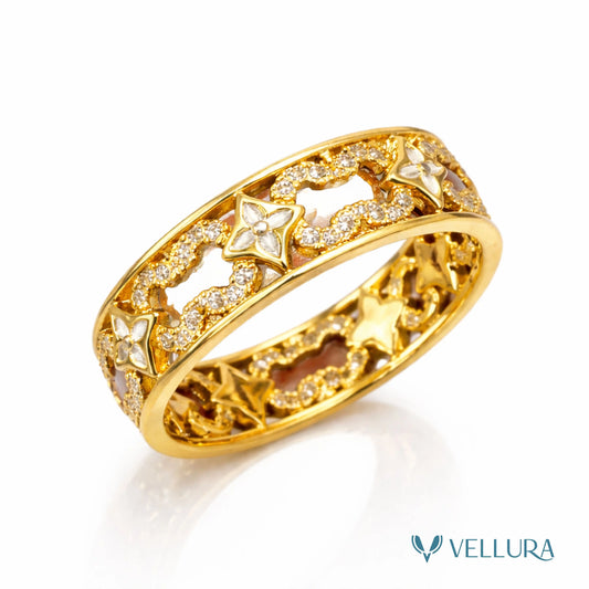 Gold Floral Crystal Eternity Ring