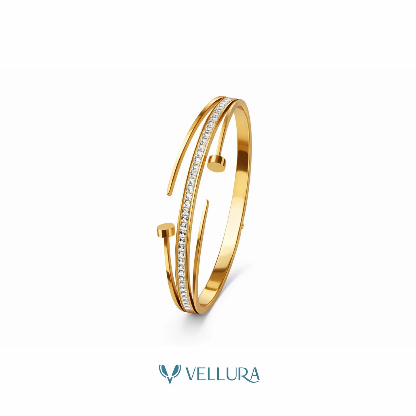 Cartier-Inspired Gold Nail Bracelet with Crystal Line