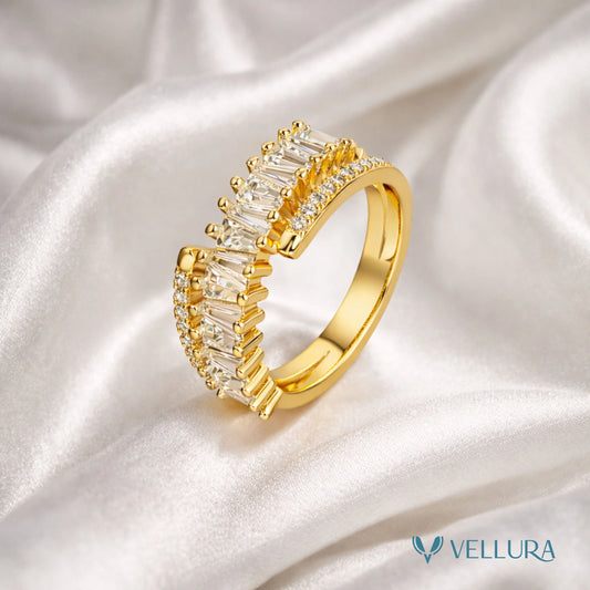 Gold Baguette Crystal Statement Ring