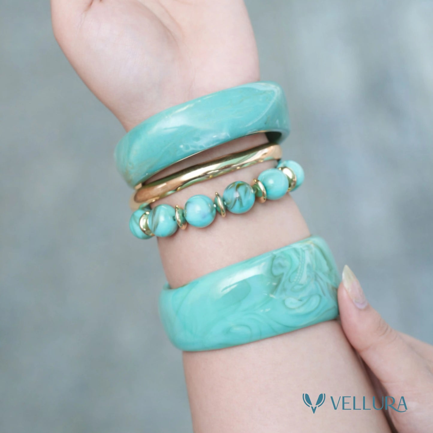 Mint Green Marble Resin Bangle Set for Women