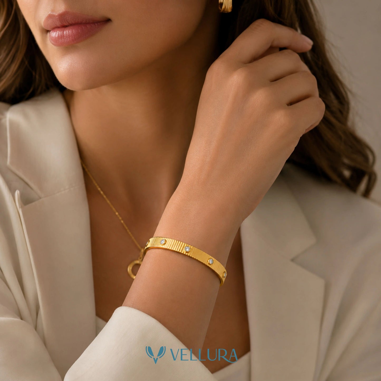 Cartier' Textured CZ Gold Bracelet