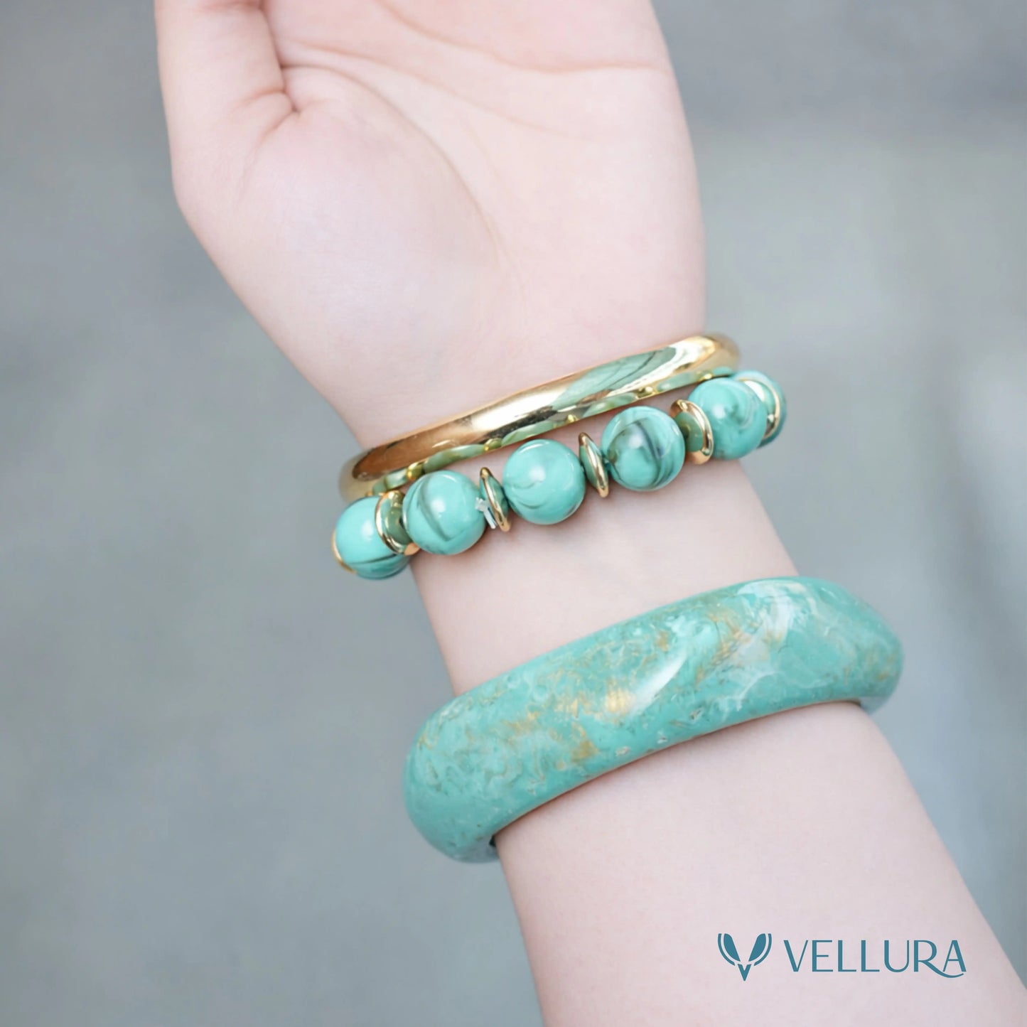 Mint Green Marble Resin Bangle Set for Women