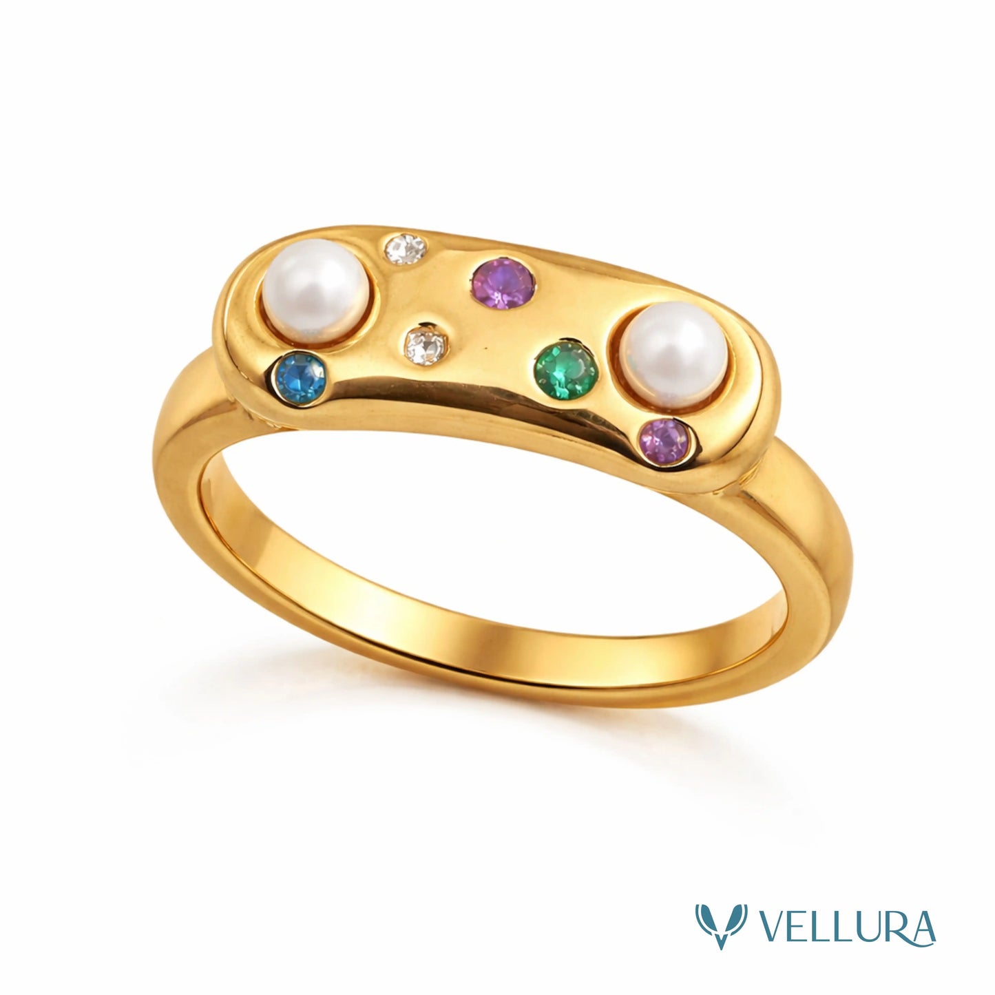 Gold Multi-Stone Pearl Statement Ring