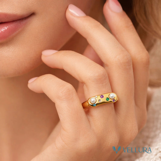 Gold Multi-Stone Pearl Statement Ring