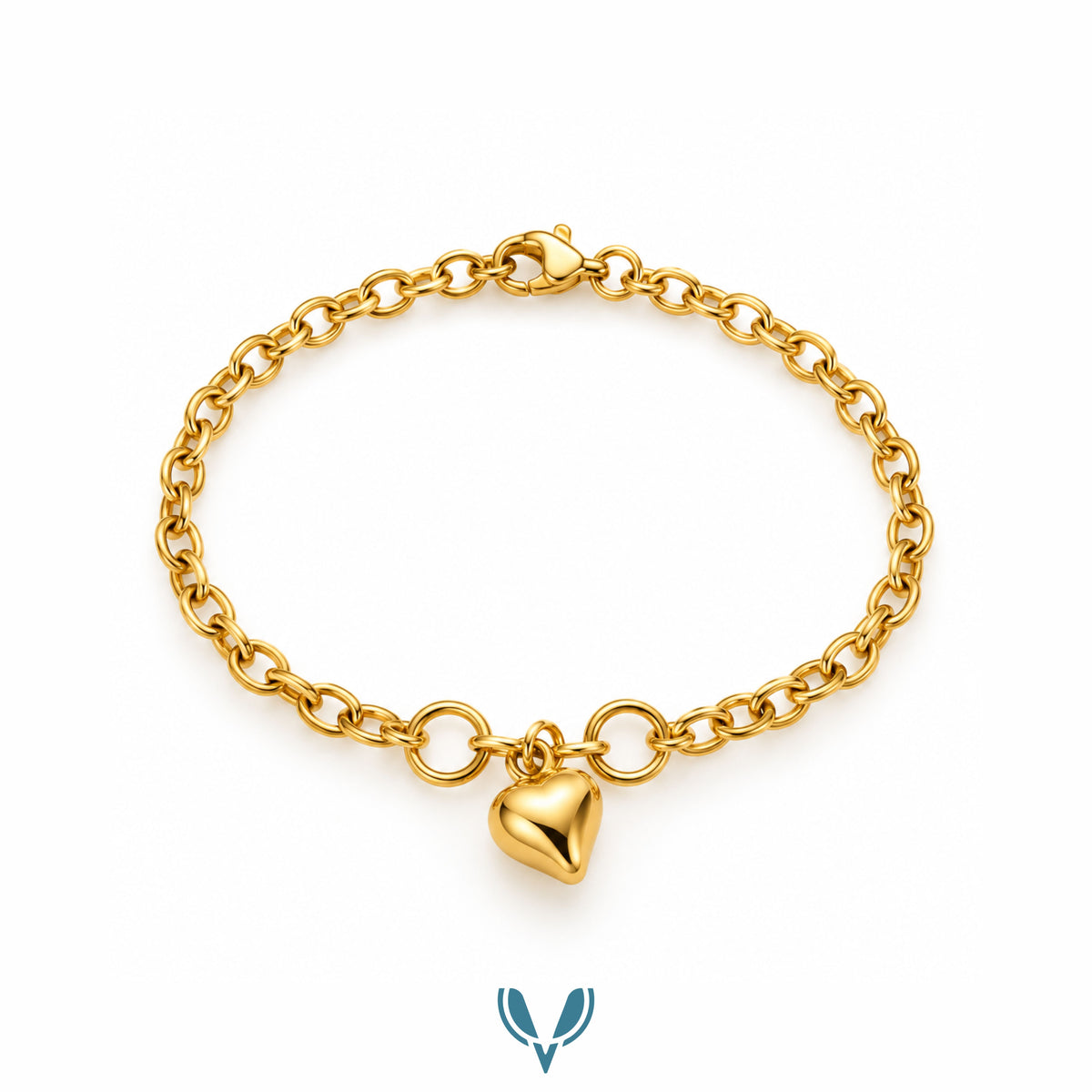 Gold Heart Charm Chain Bracelet vel-0001